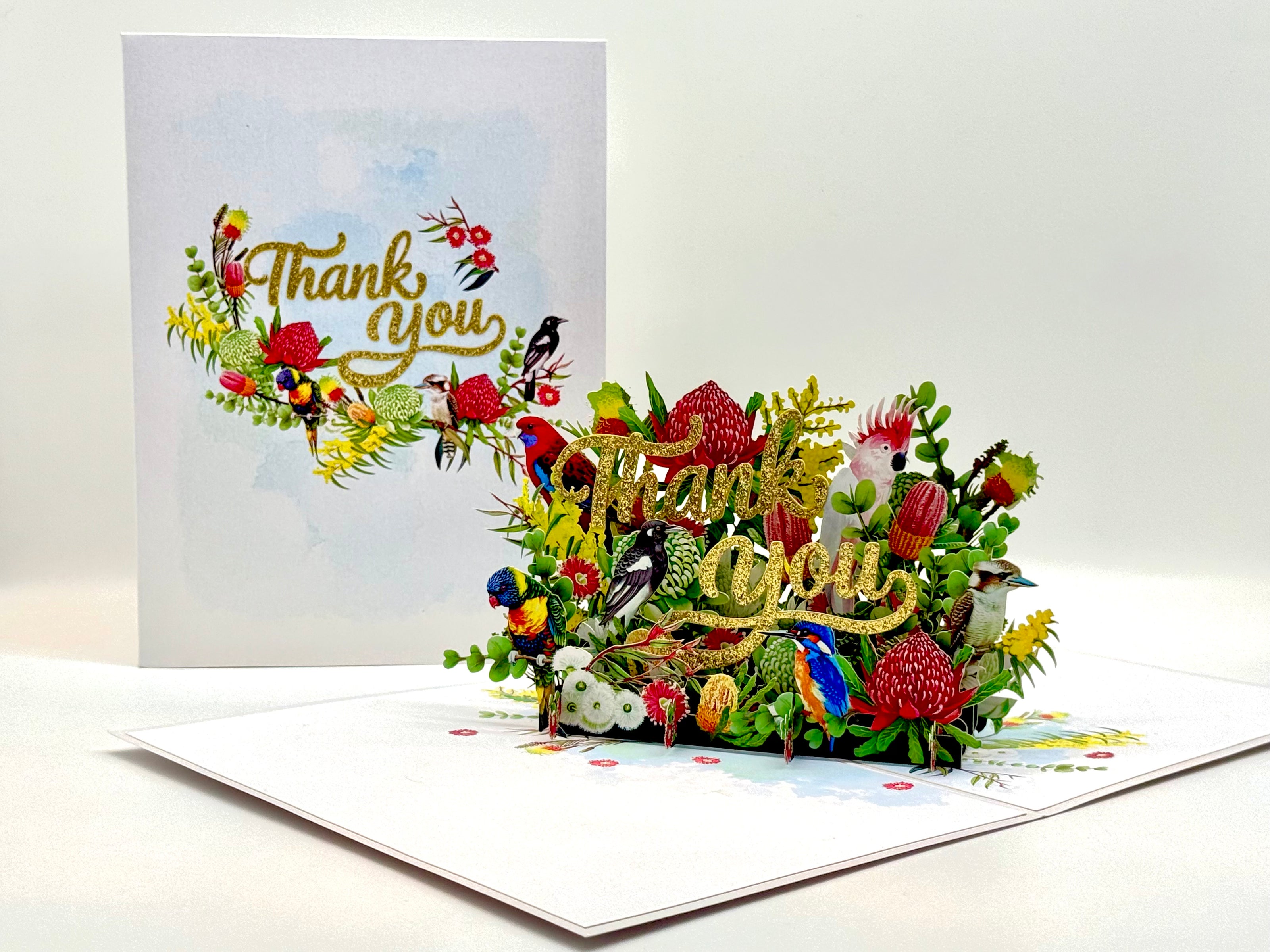 Thank You - Australian Native Garden & Birds 3D POP UP GREETING CARD - Created by Origami Pop Cards – 3D Pop Up Greeting Cards, Australian Design & Handmade, Thank you Cards, 3D Pop Up Magical Paper Cards, Handmade Pop Up Cards for Any Occasion