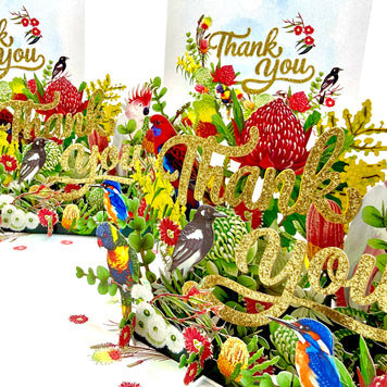 Thank You - Australian Native Garden & Birds 3D POP UP GREETING CARD - Created by Origami Pop Cards – 3D Pop Up Greeting Cards, Australian Design & Handmade, Thank you Cards, 3D Pop Up Magical Paper Cards, Handmade Pop Up Cards for Any Occasion