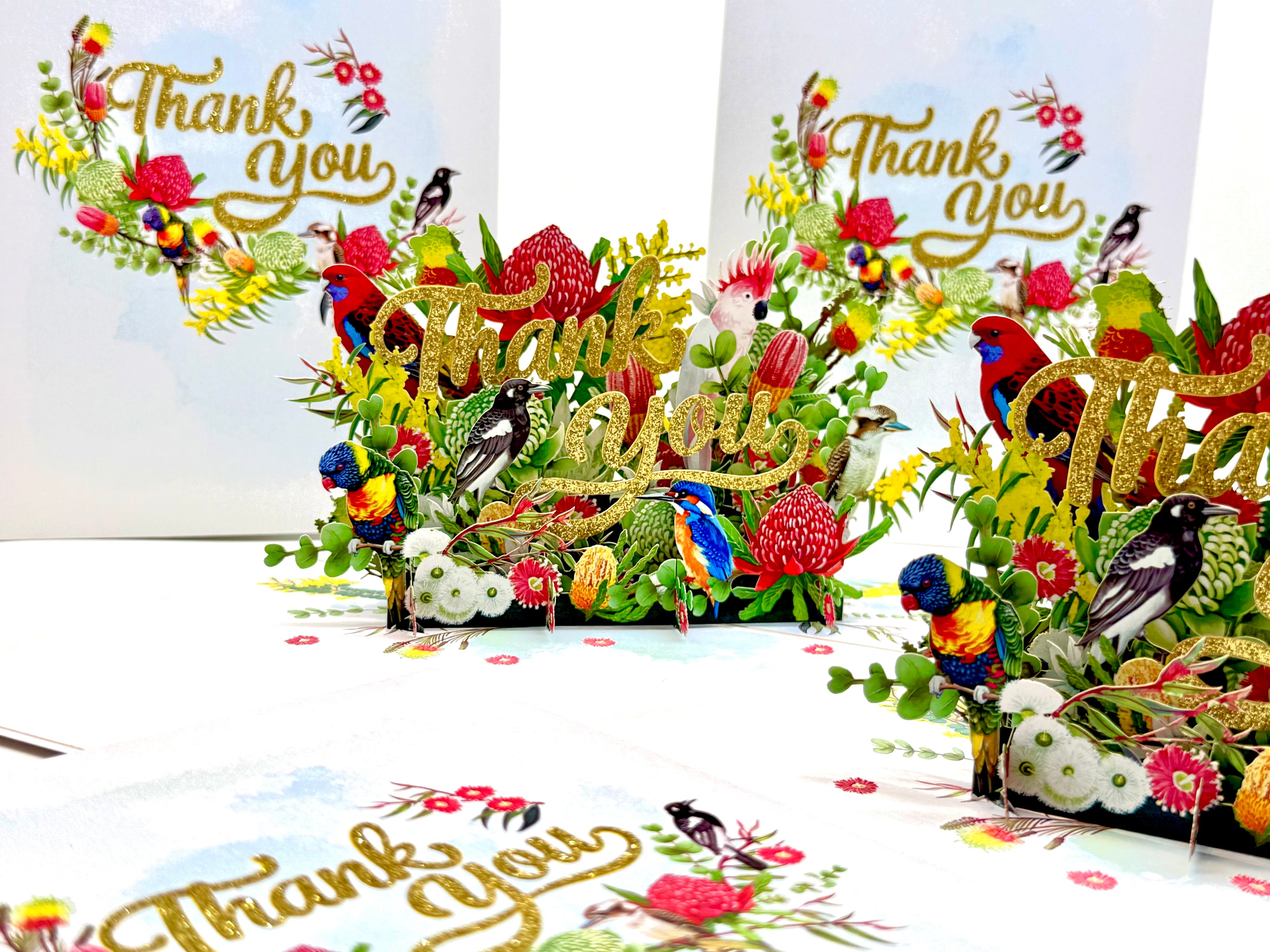 Thank You - Australian Native Garden & Birds 3D POP UP GREETING CARD - Created by Origami Pop Cards – 3D Pop Up Greeting Cards, Australian Design & Handmade, Thank you Cards, 3D Pop Up Magical Paper Cards, Handmade Pop Up Cards for Any Occasion