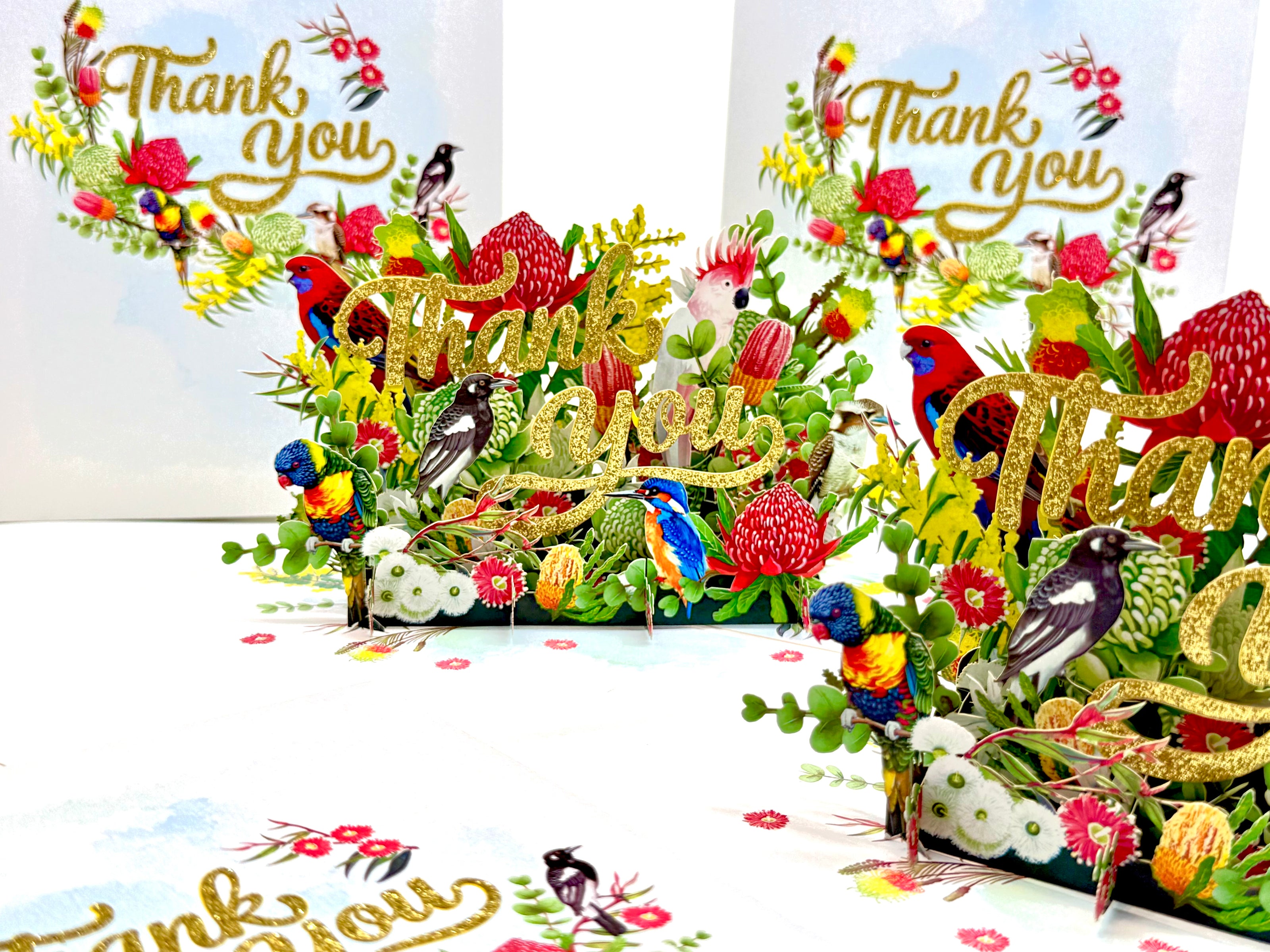 Thank You - Australian Native Garden & Birds 3D POP UP GREETING CARD - Created by Origami Pop Cards – 3D Pop Up Greeting Cards, Australian Design & Handmade, Thank you Cards, 3D Pop Up Magical Paper Cards, Handmade Pop Up Cards for Any Occasion