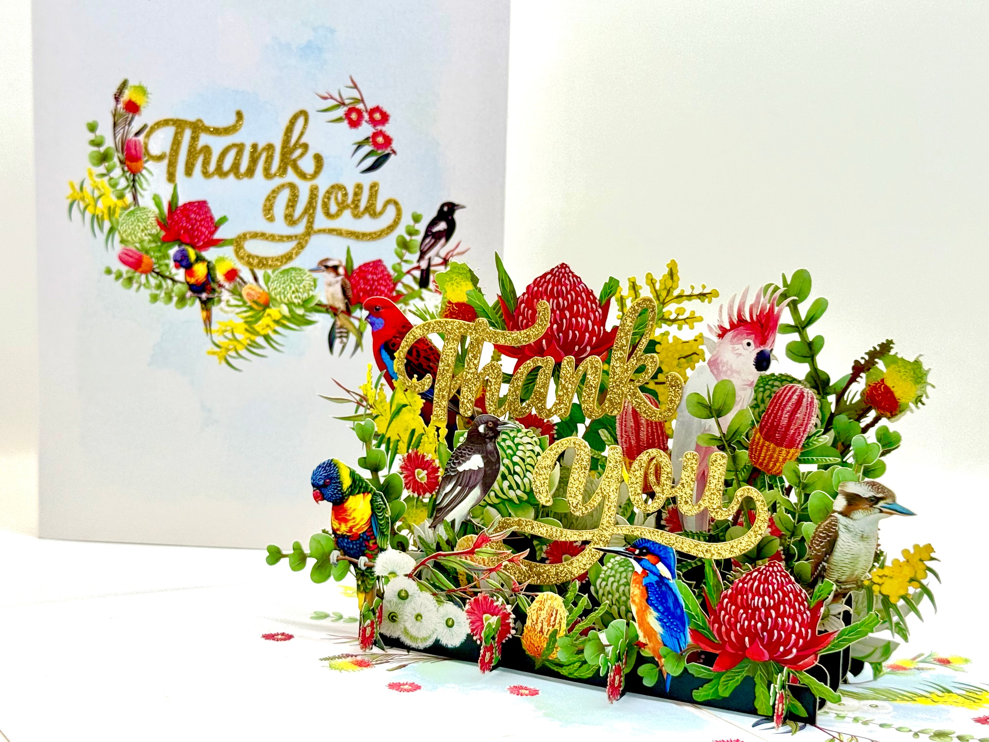 Thank You - Australian Native Garden & Birds 3D POP UP GREETING CARD - Created by Origami Pop Cards – 3D Pop Up Greeting Cards, Australian Design & Handmade, Thank you Cards, 3D Pop Up Magical Paper Cards, Handmade Pop Up Cards for Any Occasion