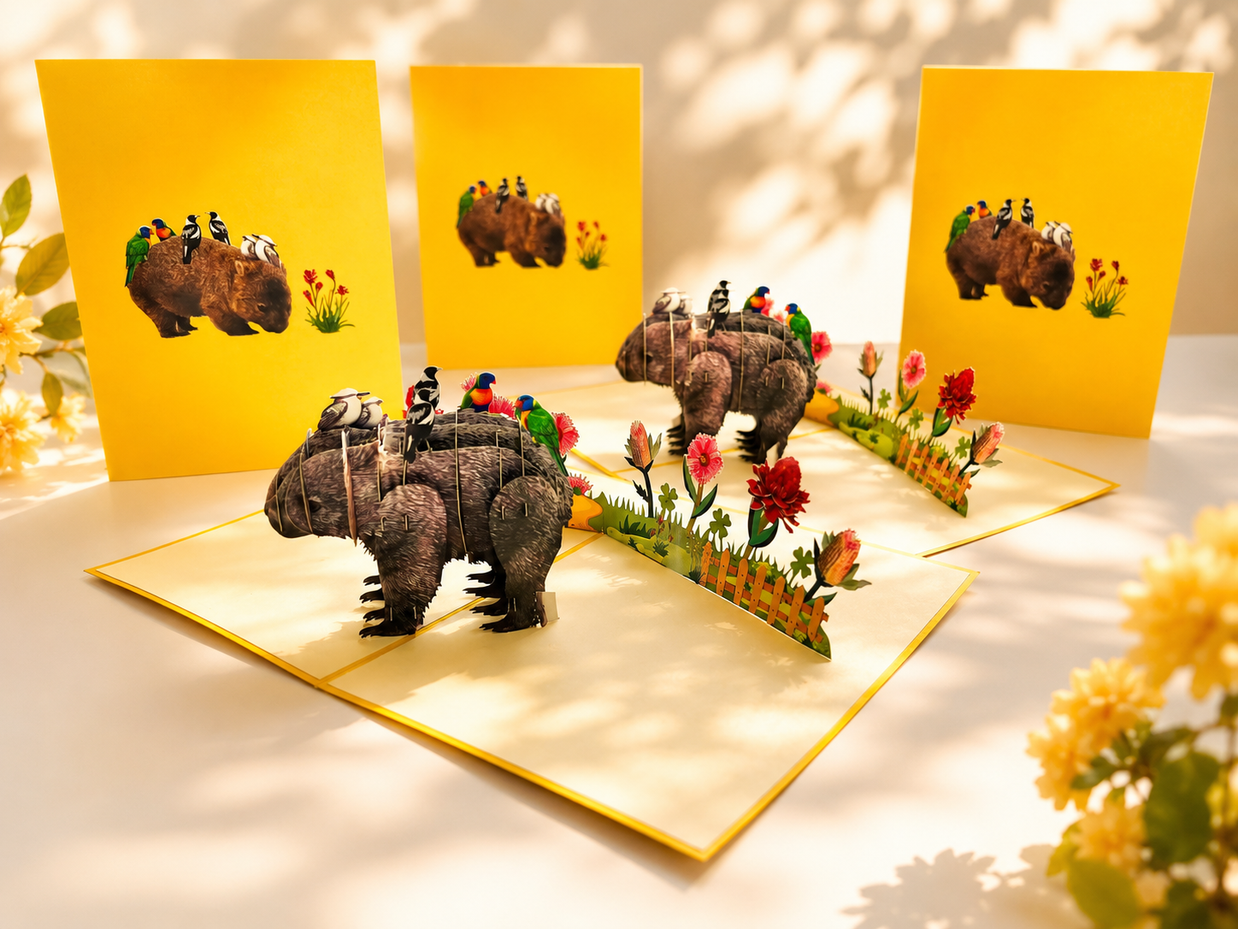 The Wombat - one of Australia's iconic animals Origami Pop Cards 3D Pop Up Greeting Card Happy Birthday Thank You Handmade Gift Thinking of You Blank Card for Any Occasion Happy Mother's Day Happy Father's Animals Donation to WWF-Australia