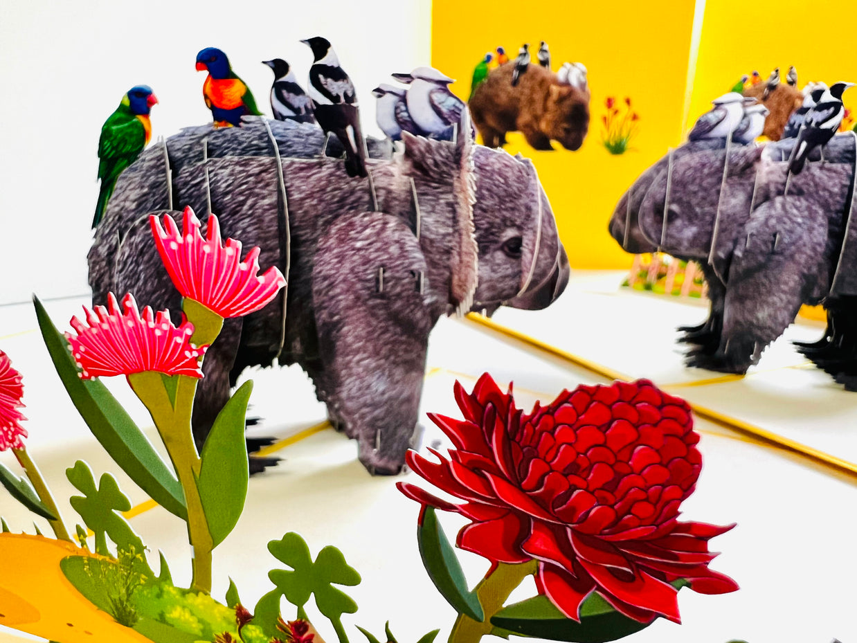 The Wombat - one of Australia's iconic animals Origami Pop Cards 3D Pop Up Greeting Card Happy Birthday Thank You Handmade Gift Thinking of You Blank Card for Any Occasion Happy Mother's Day Happy Father's Animals Donation to WWF-Australia