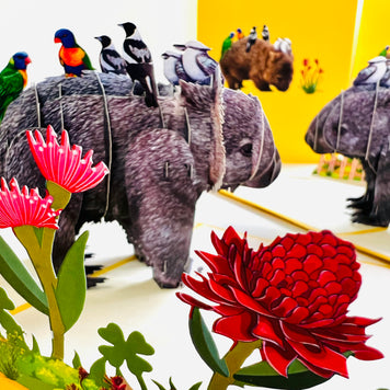 The Wombat - one of Australia's iconic animals Origami Pop Cards 3D Pop Up Greeting Card Happy Birthday Thank You Handmade Gift Thinking of You Blank Card for Any Occasion Happy Mother's Day Happy Father's Animals Donation to WWF-Australia