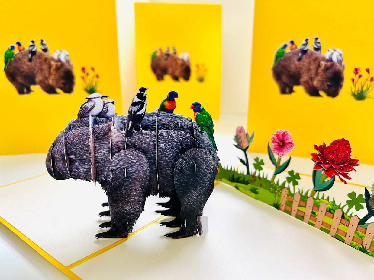 The Wombat - one of Australia's iconic animals Origami Pop Cards 3D Pop Up Greeting Card Happy Birthday Thank You Handmade Gift Thinking of You Blank Card for Any Occasion Happy Mother's Day Happy Father's Animals Donation to WWF-Australia