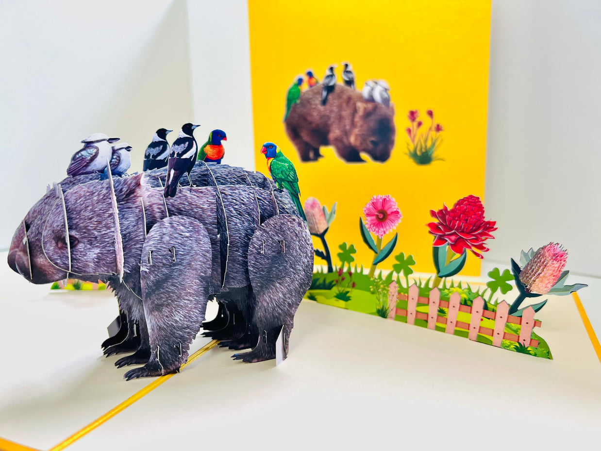 The Wombat - one of Australia's iconic animals Origami Pop Cards 3D Pop Up Greeting Card Happy Birthday Thank You Handmade Gift Thinking of You Blank Card for Any Occasion Happy Mother's Day Happy Father's Animals Donation to WWF-Australia