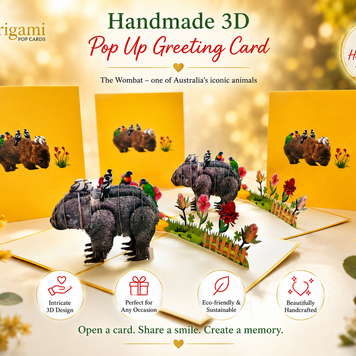 The Wombat - one of Australia's iconic animals Origami Pop Cards 3D Pop Up Greeting Card Happy Birthday Thank You Handmade Gift Thinking of You Blank Card for Any Occasion Happy Mother's Day Happy Father's Animals Donation to WWF-Australia