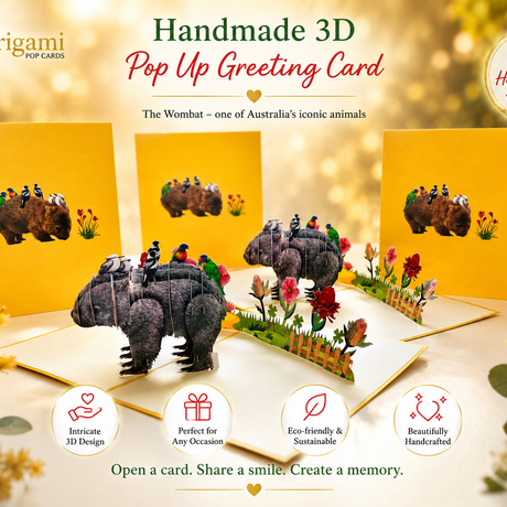 The Wombat - one of Australia's iconic animals Origami Pop Cards 3D Pop Up Greeting Card Happy Birthday Thank You Handmade Gift Thinking of You Blank Card for Any Occasion Happy Mother's Day Happy Father's Animals Donation to WWF-Australia