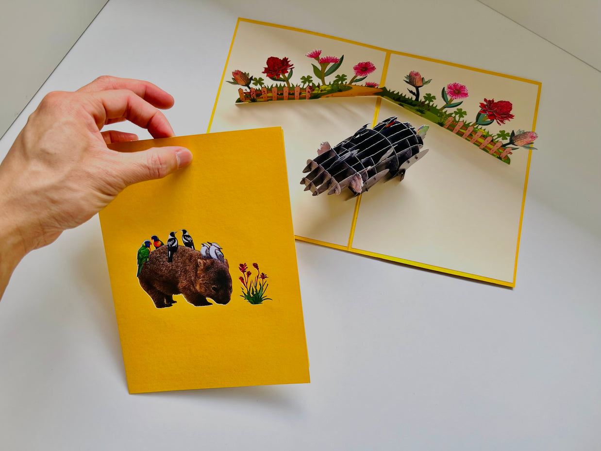 The Wombat - one of Australia's iconic animals Origami Pop Cards 3D Pop Up Greeting Card Happy Birthday Thank You Handmade Gift Thinking of You Blank Card for Any Occasion Happy Mother's Day Happy Father's Animals Donation to WWF-Australia