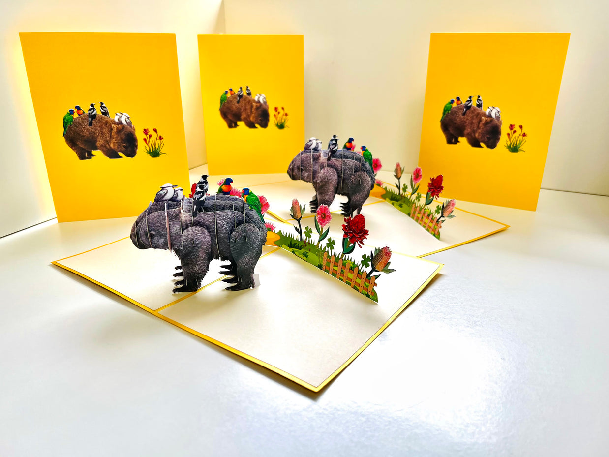The Wombat - one of Australia's iconic animals Origami Pop Cards 3D Pop Up Greeting Card Happy Birthday Thank You Handmade Gift Thinking of You Blank Card for Any Occasion Happy Mother's Day Happy Father's Animals Donation to WWF-Australia