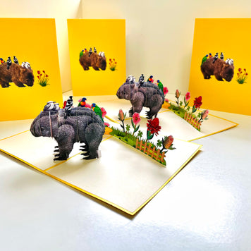 The Wombat - one of Australia's iconic animals Origami Pop Cards 3D Pop Up Greeting Card Happy Birthday Thank You Handmade Gift Thinking of You Blank Card for Any Occasion Happy Mother's Day Happy Father's Animals Donation to WWF-Australia
