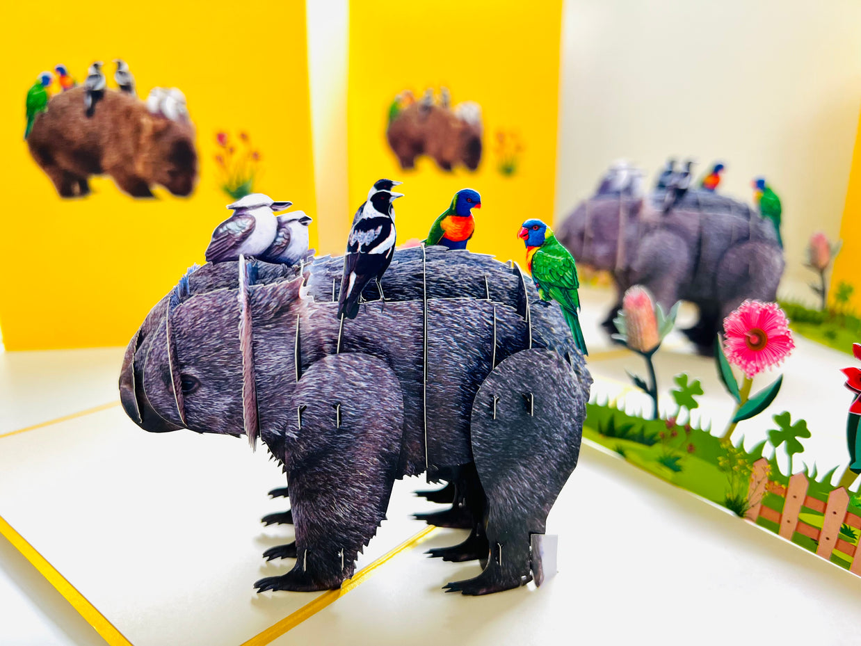 The Wombat - one of Australia's iconic animals Origami Pop Cards 3D Pop Up Greeting Card Happy Birthday Thank You Handmade Gift Thinking of You Blank Card for Any Occasion Happy Mother's Day Happy Father's Animals Donation to WWF-Australia