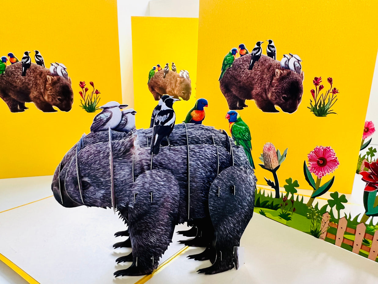 The Wombat - one of Australia's iconic animals Origami Pop Cards 3D Pop Up Greeting Card Happy Birthday Thank You Handmade Gift Thinking of You Blank Card for Any Occasion Happy Mother's Day Happy Father's Animals Donation to WWF-Australia