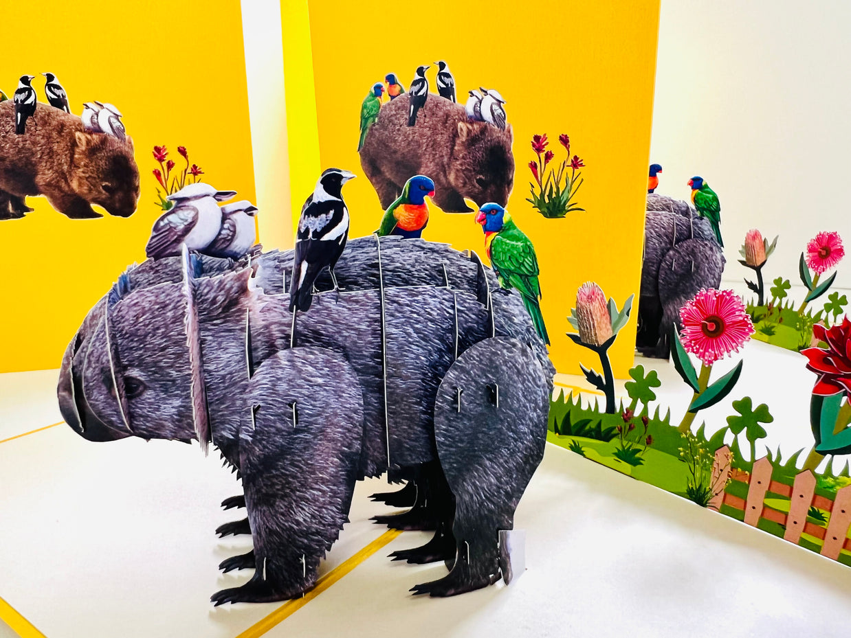The Wombat - one of Australia's iconic animals Origami Pop Cards 3D Pop Up Greeting Card Happy Birthday Thank You Handmade Gift Thinking of You Blank Card for Any Occasion Happy Mother's Day Happy Father's Animals Donation to WWF-Australia