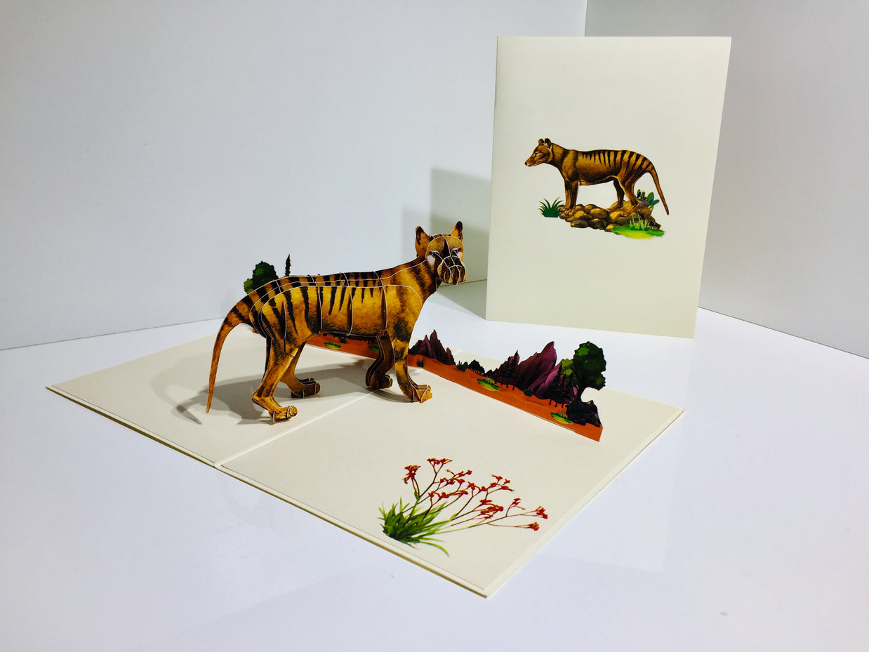 Thylacine Tasmanian Tiger Aussie Wild Animal Origami Pop Cards 3D Pop Up Greeting Card Happy Birthday Thank You Handmade Gift Thinking of You Blank Card for Any Occasion Happy Mother's Day Happy Father's Australiana Celebrate the Beauty of Flower