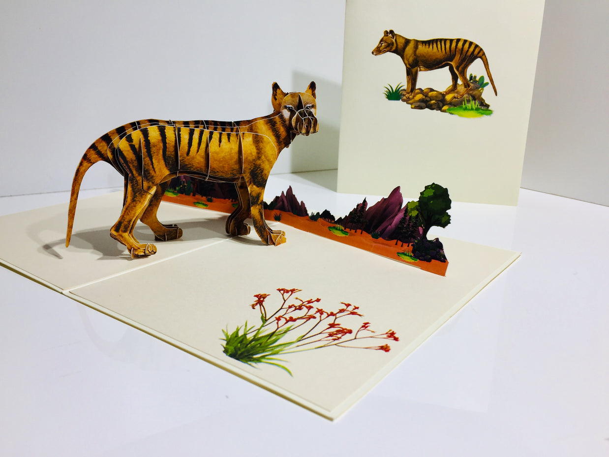 Thylacine Tasmanian Tiger Aussie Wild Animal Origami Pop Cards 3D Pop Up Greeting Card Happy Birthday Thank You Handmade Gift Thinking of You Blank Card for Any Occasion Happy Mother's Day Happy Father's Australiana Celebrate the Beauty of Flower