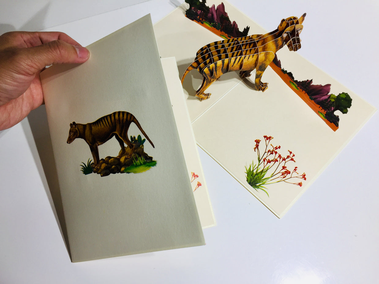 Thylacine Tasmanian Tiger Aussie Wild Animal Origami Pop Cards 3D Pop Up Greeting Card Happy Birthday Thank You Handmade Gift Thinking of You Blank Card for Any Occasion Happy Mother's Day Happy Father's Australiana Celebrate the Beauty of Flower