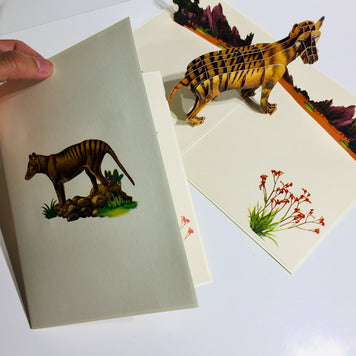 Thylacine Tasmanian Tiger Aussie Wild Animal Origami Pop Cards 3D Pop Up Greeting Card Happy Birthday Thank You Handmade Gift Thinking of You Blank Card for Any Occasion Happy Mother's Day Happy Father's Australiana Celebrate the Beauty of Flower