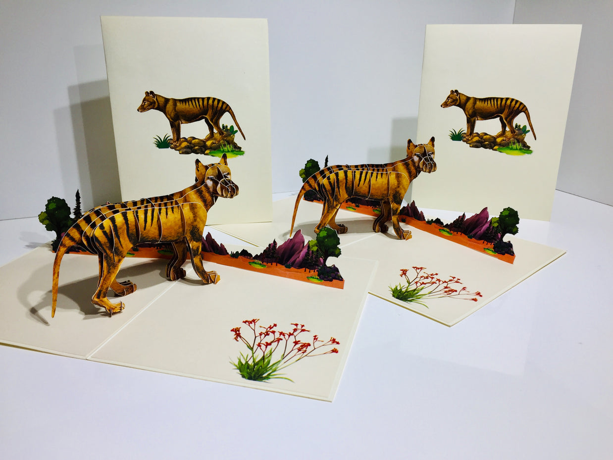 Thylacine Tasmanian Tiger Aussie Wild Animal Origami Pop Cards 3D Pop Up Greeting Card Happy Birthday Thank You Handmade Gift Thinking of You Blank Card for Any Occasion Happy Mother's Day Happy Father's Australiana Celebrate the Beauty of Flower