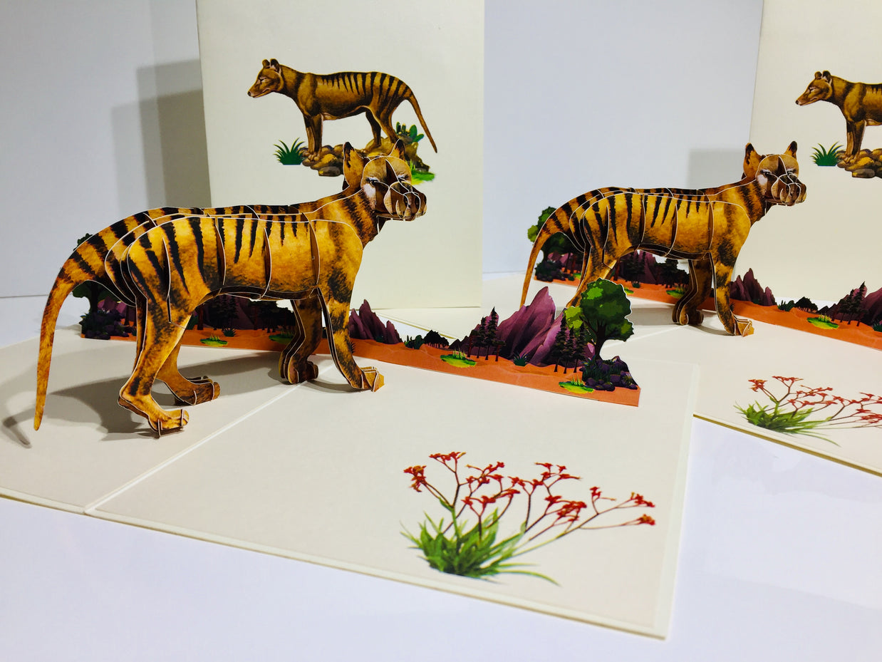 Thylacine Tasmanian Tiger Aussie Wild Animal Origami Pop Cards 3D Pop Up Greeting Card Happy Birthday Thank You Handmade Gift Thinking of You Blank Card for Any Occasion Happy Mother's Day Happy Father's Australiana Celebrate the Beauty of Flower