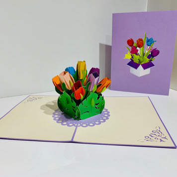 Colourful Tulips in a Sweet Posy Box - Origami Pop Cards 3D Pop Up Greeting Card Happy Birthday Thank You Handmade Gift Thinking of You Blank Card for Any Occasion Happy Mother's Day Australiana Celebrate the Beauty