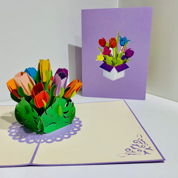 Colourful Tulips in a Sweet Posy Box - Origami Pop Cards 3D Pop Up Greeting Card Happy Birthday Thank You Handmade Gift Thinking of You Blank Card for Any Occasion Happy Mother's Day Australiana Celebrate the Beauty