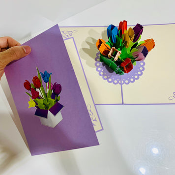 Colourful Tulips in a Sweet Posy Box - Origami Pop Cards 3D Pop Up Greeting Card Happy Birthday Thank You Handmade Gift Thinking of You Blank Card for Any Occasion Happy Mother's Day Australiana Celebrate the Beauty