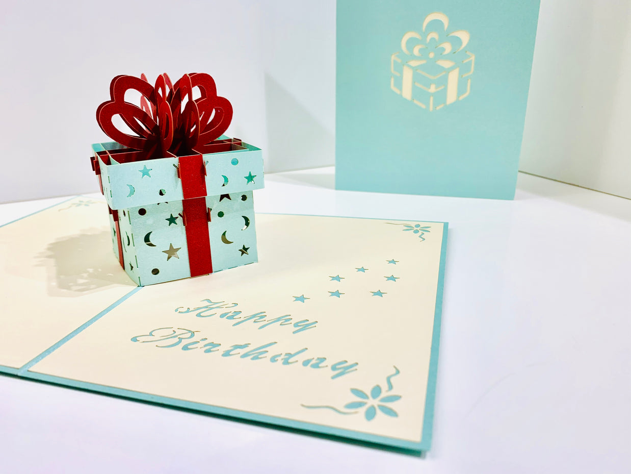 Turquoise Birthday Present Origami Pop Cards 3D Pop Up Greeting Card Thank You Handmade Gift Thinking of You Happy Birthday Occasion Australiana Celebrate the Beauty and Happiness During Special Day Best Wishes Gift Congratulation