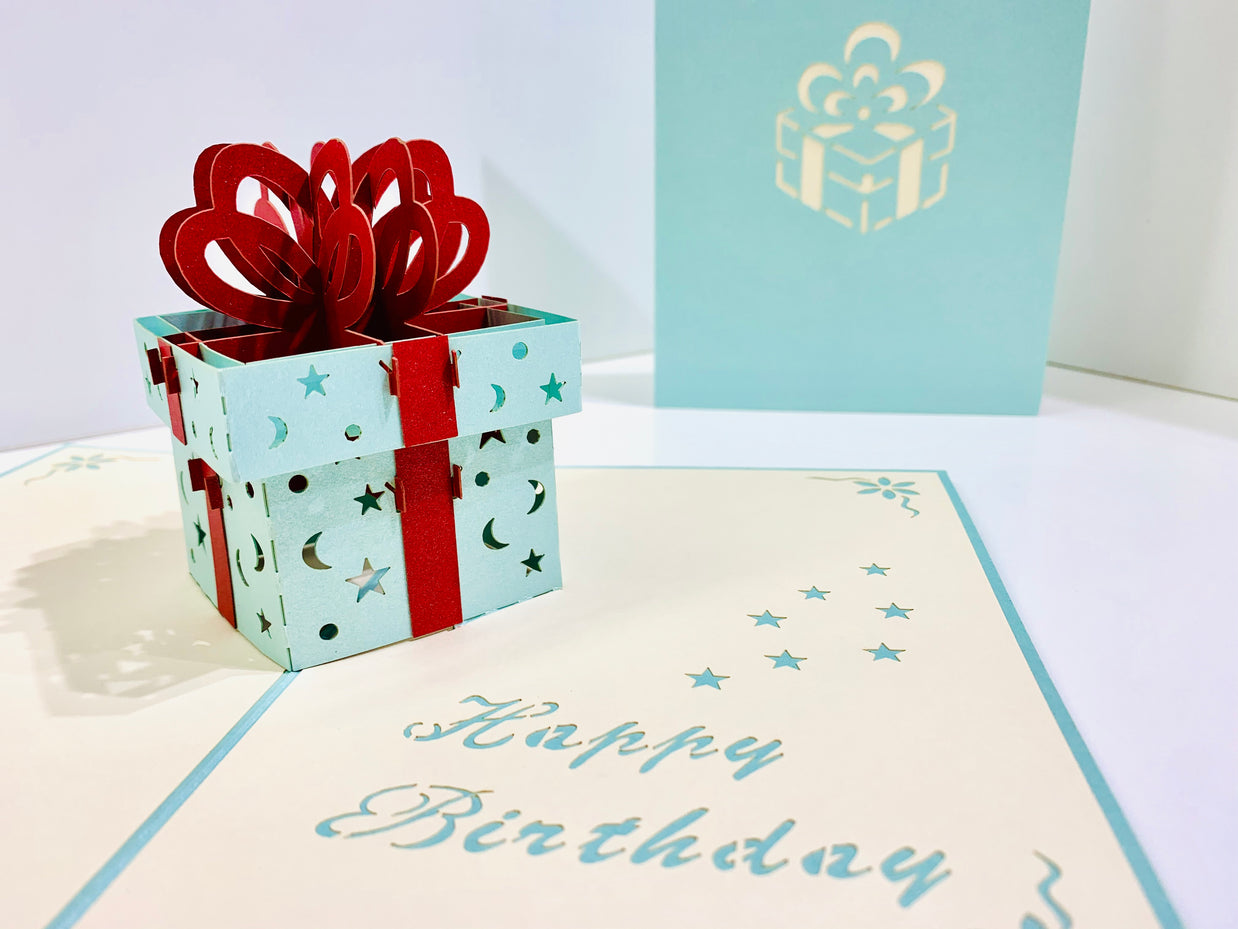Turquoise Birthday Present Origami Pop Cards 3D Pop Up Greeting Card Thank You Handmade Gift Thinking of You Happy Birthday Occasion Australiana Celebrate the Beauty and Happiness During Special Day Best Wishes Gift Congratulation