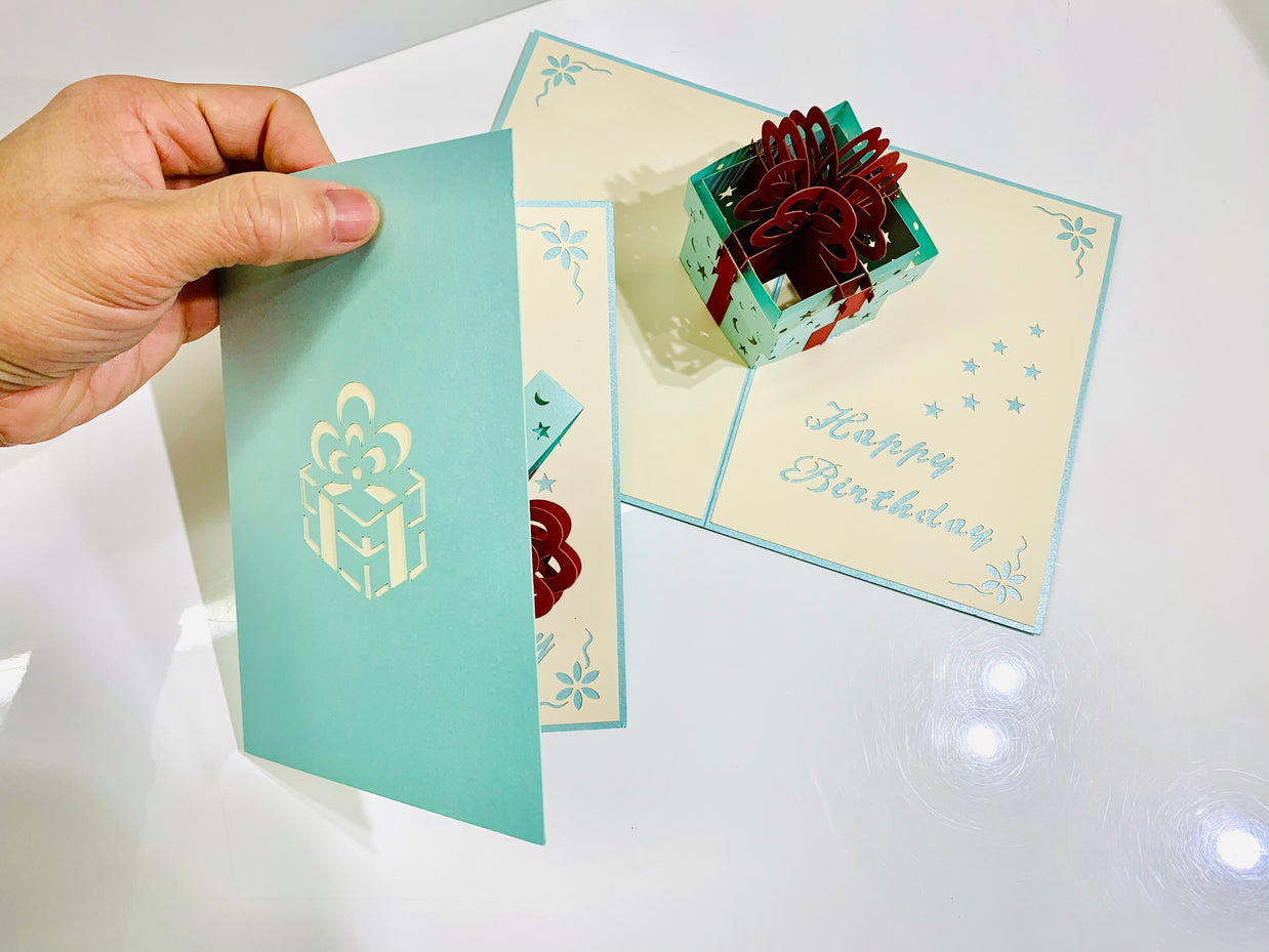 Turquoise Birthday Present Origami Pop Cards 3D Pop Up Greeting Card Thank You Handmade Gift Thinking of You Happy Birthday Occasion Australiana Celebrate the Beauty and Happiness During Special Day Best Wishes Gift Congratulation