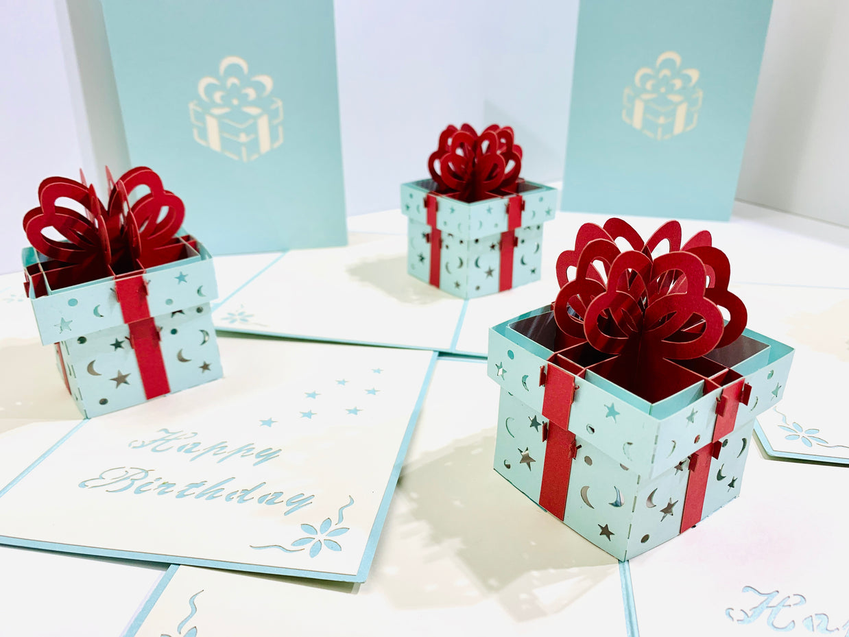 Turquoise Birthday Present Origami Pop Cards 3D Pop Up Greeting Card Thank You Handmade Gift Thinking of You Happy Birthday Occasion Australiana Celebrate the Beauty and Happiness During Special Day Best Wishes Gift Congratulation
