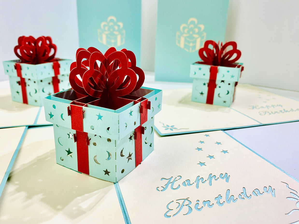Turquoise Birthday Present Origami Pop Cards 3D Pop Up Greeting Card Thank You Handmade Gift Thinking of You Happy Birthday Occasion Australiana Celebrate the Beauty and Happiness During Special Day Best Wishes Gift Congratulation
