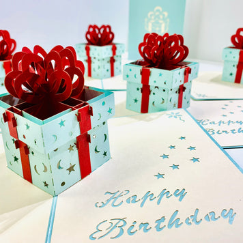 Turquoise Birthday Present Origami Pop Cards 3D Pop Up Greeting Card Thank You Handmade Gift Thinking of You Happy Birthday Occasion Australiana Celebrate the Beauty and Happiness During Special Day Best Wishes Gift Congratulation