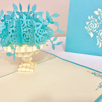 Turquoise Rose Bouquet - Origami Pop Cards 3D Pop Up Greeting Card Merry Christmas Thank You Handmade Best Wishes Blank Card Gift Happy Holidays Celebrate the Special Day Moment with Family and Friends