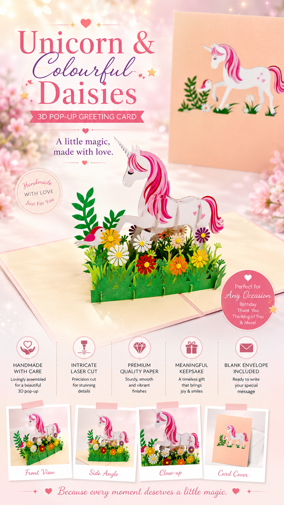 Super Cute Fairy Unicorn Origami Pop Cards 3D Pop Up Greeting Card Happy Birthday Thank You Handmade Gift Thinking of You Blank Card for Any Occasion Happy Mother's Day Australiana Celebrate the Beauty of Animals Perfect Gift for Girl
