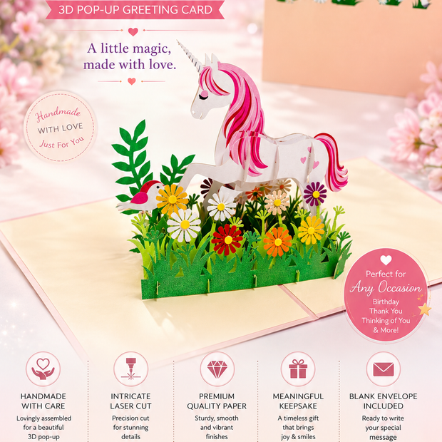 Super Cute Fairy Unicorn Origami Pop Cards 3D Pop Up Greeting Card Happy Birthday Thank You Handmade Gift Thinking of You Blank Card for Any Occasion Happy Mother's Day Australiana Celebrate the Beauty of Animals Perfect Gift for Girl