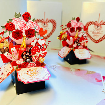 Happy Valentine's Day Romantic Gift Hampers 3D POP UP GREETING CARD - Created by Origami Pop Cards Australian Design & Handmade 3D Pop Up Magical Paper Cards, Handmade Pop Up Cards Happy Valentine's Day Celebrate Love Heart Fell and Romantic
