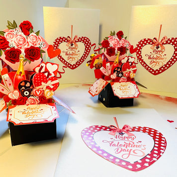 Happy Valentine's Day Romantic Gift Hampers 3D POP UP GREETING CARD - Created by Origami Pop Cards Australian Design & Handmade 3D Pop Up Magical Paper Cards, Handmade Pop Up Cards Happy Valentine's Day Celebrate Love Heart Fell and Romantic