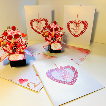 Happy Valentine's Day Romantic Gift Hampers 3D POP UP GREETING CARD - Created by Origami Pop Cards Australian Design & Handmade 3D Pop Up Magical Paper Cards, Handmade Pop Up Cards Happy Valentine's Day Celebrate Love Heart Fell and Romantic