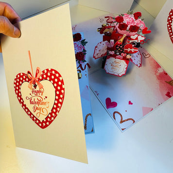 Happy Valentine's Day Romantic Gift Hampers 3D POP UP GREETING CARD - Created by Origami Pop Cards Australian Design & Handmade 3D Pop Up Magical Paper Cards, Handmade Pop Up Cards Happy Valentine's Day Celebrate Love Heart Fell and Romantic