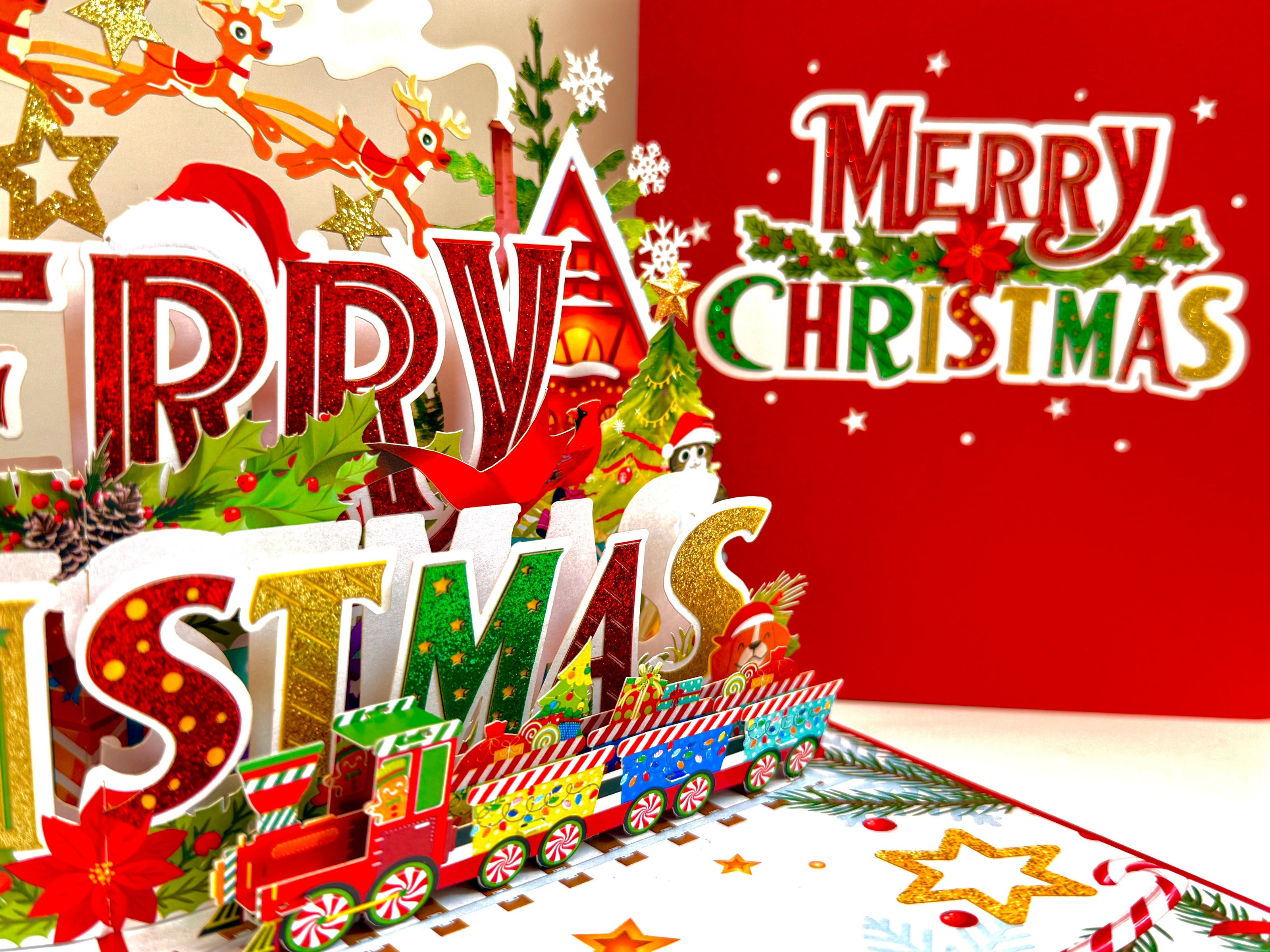 Vibrant Merry Christmas Santa Claus Flying with His Reindeers Origami Pop Cards 3D Pop Up Greeting Card Merry Christmas Thank You Handmade Best Wishes Blank Card Gift Happy Holidays Celebrate the Special Day Moment with Family and Friends
