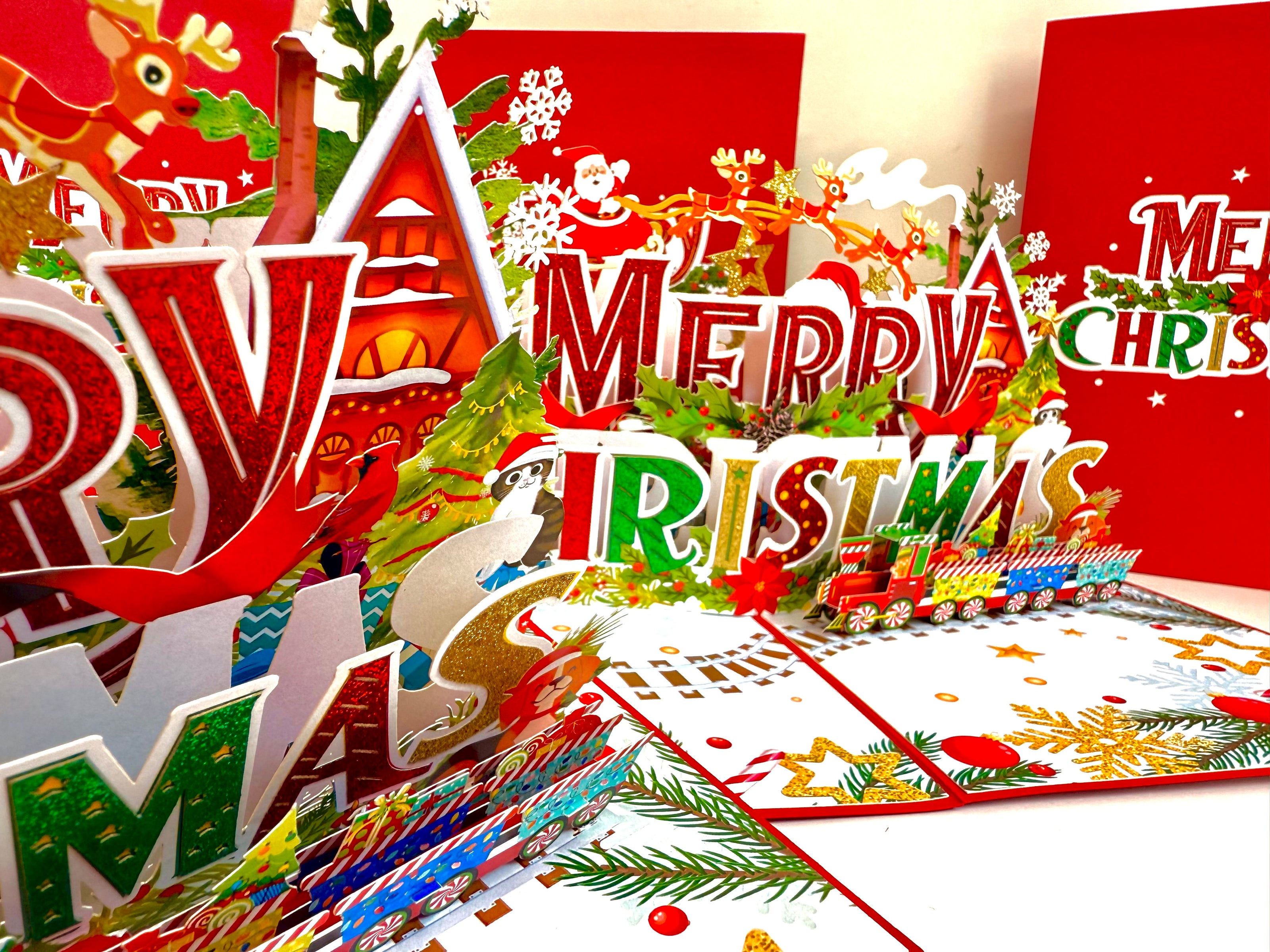 Vibrant Merry Christmas Santa Claus Flying with His Reindeers Origami Pop Cards 3D Pop Up Greeting Card Merry Christmas Thank You Handmade Best Wishes Blank Card Gift Happy Holidays Celebrate the Special Day Moment with Family and Friends