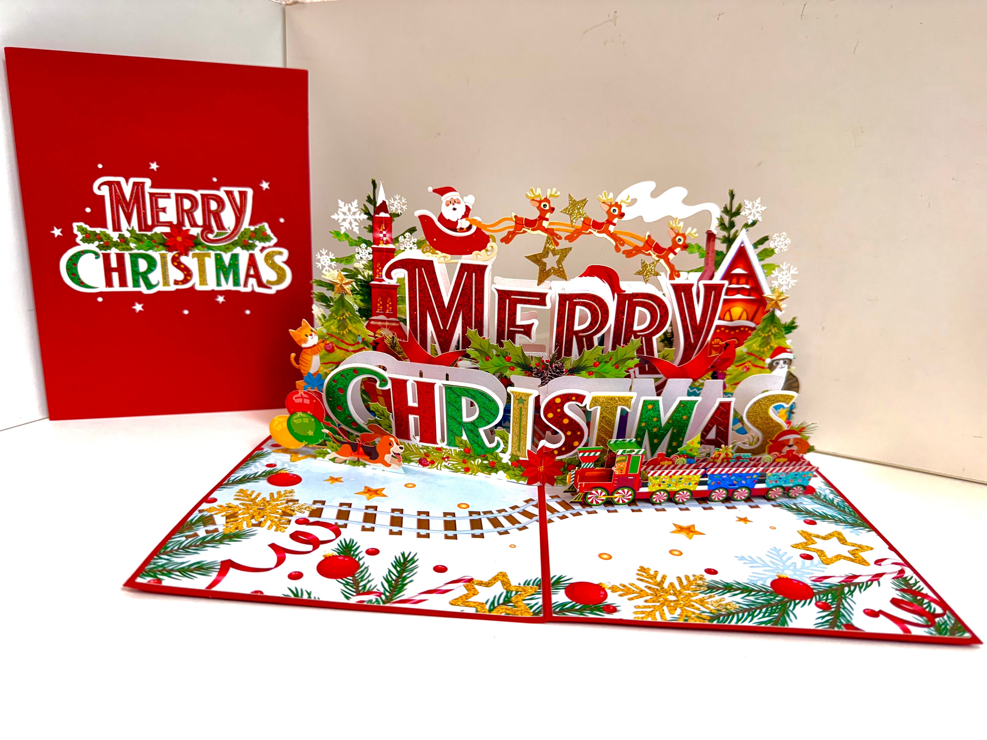 Vibrant Merry Christmas Santa Claus Flying with His Reindeers Origami Pop Cards 3D Pop Up Greeting Card Merry Christmas Thank You Handmade Best Wishes Blank Card Gift Happy Holidays Celebrate the Special Day Moment with Family and Friends