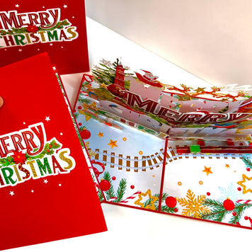 Vibrant Merry Christmas Santa Claus Flying with His Reindeers Origami Pop Cards 3D Pop Up Greeting Card Merry Christmas Thank You Handmade Best Wishes Blank Card Gift Happy Holidays Celebrate the Special Day Moment with Family and Friends