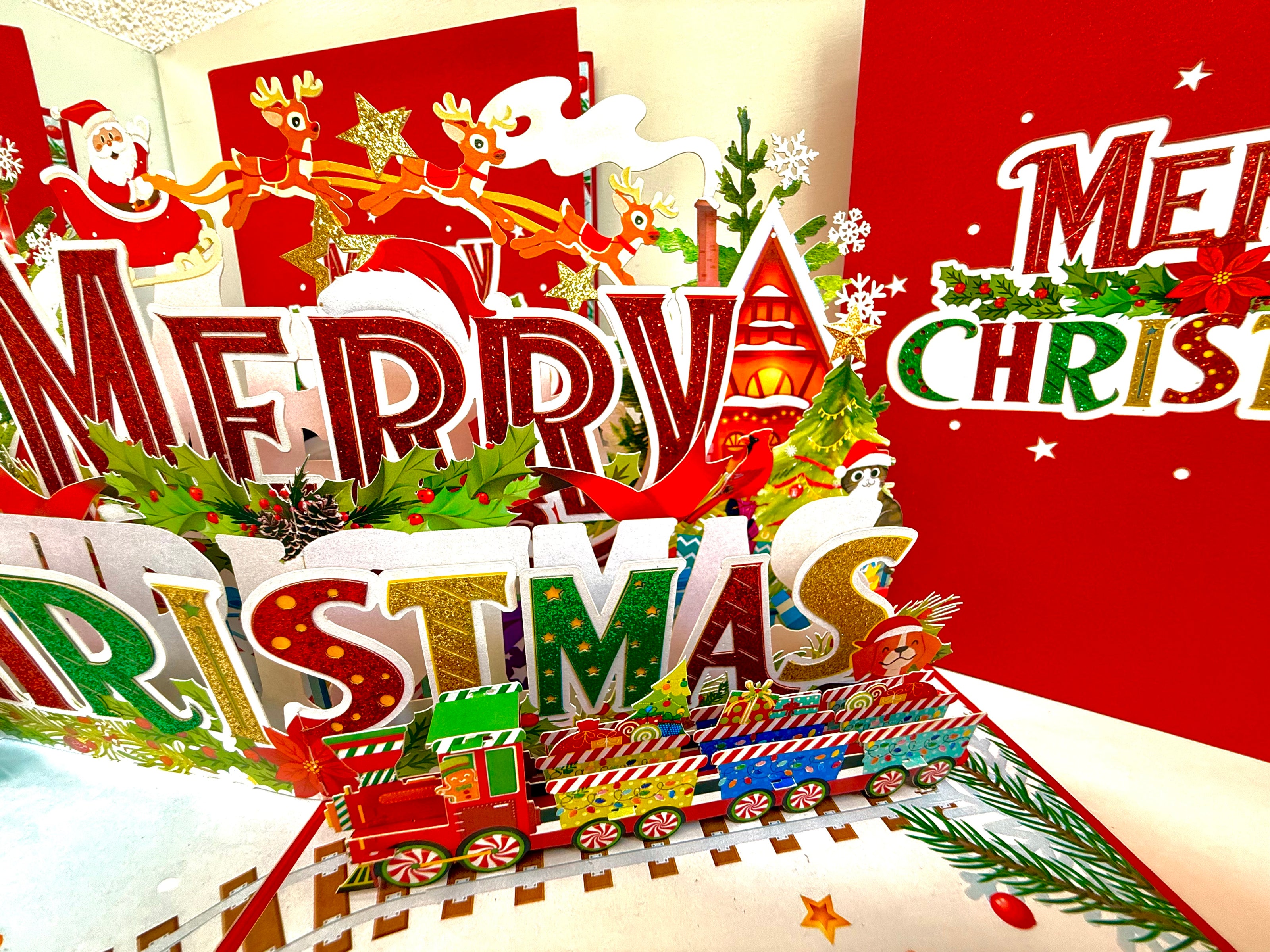Vibrant Merry Christmas Santa Claus Flying with His Reindeers Origami Pop Cards 3D Pop Up Greeting Card Merry Christmas Thank You Handmade Best Wishes Blank Card Gift Happy Holidays Celebrate the Special Day Moment with Family and Friends