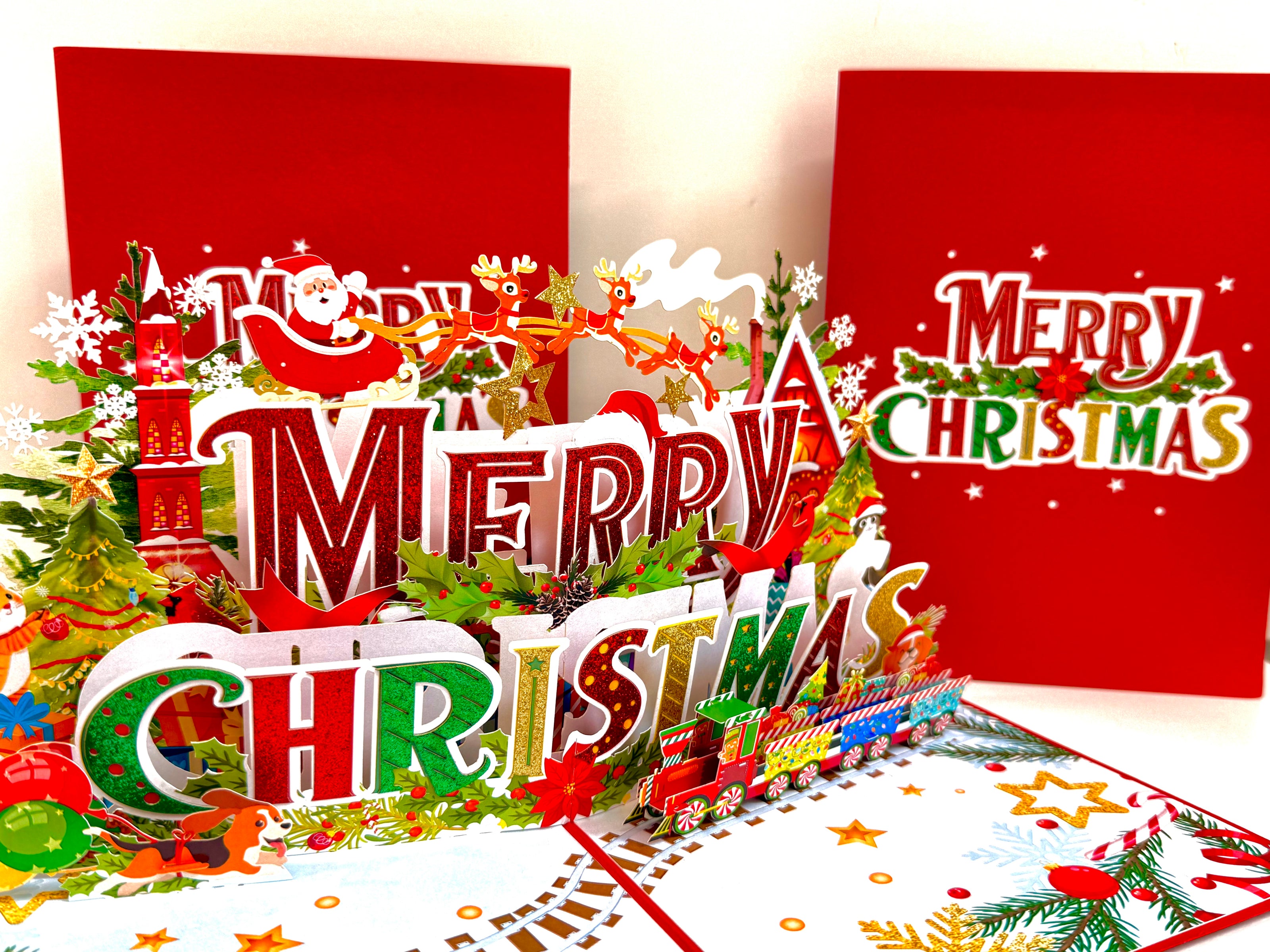 Vibrant Merry Christmas Santa Claus Flying with His Reindeers Origami Pop Cards 3D Pop Up Greeting Card Merry Christmas Thank You Handmade Best Wishes Blank Card Gift Happy Holidays Celebrate the Special Day Moment with Family and Friends