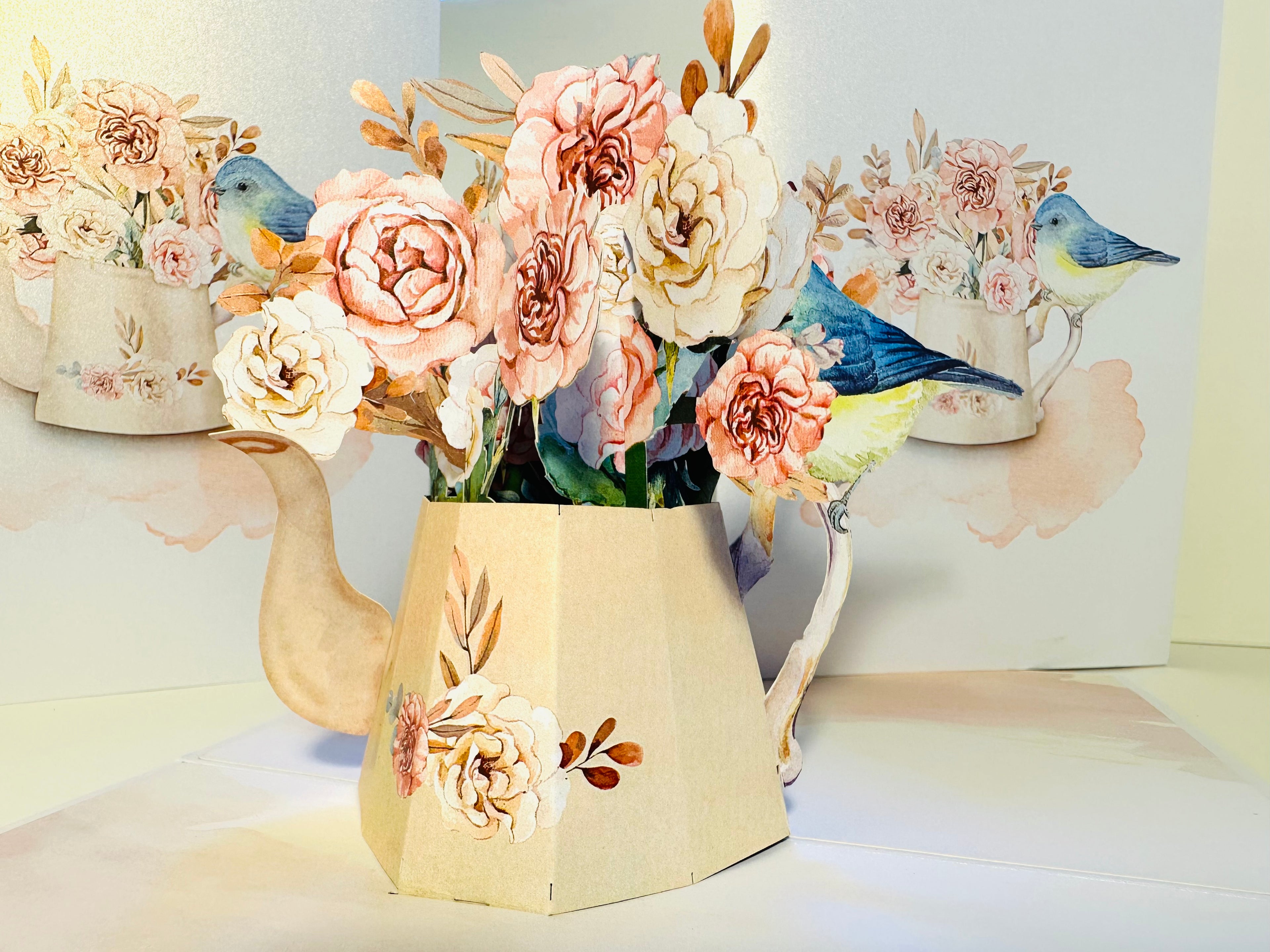Vintage Watering Can with Roses & a Blue Bird Origami Pop Cards 3D Pop Up Greeting Card Happy Birthday Thank You Handmade Gift Thinking of You Blank Card for Any Occasion Happy Mother's Day Happy Father's Australiana Celebrate the Beauty of Flower
