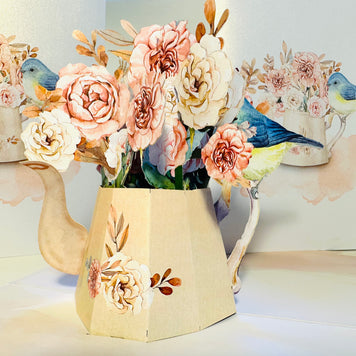 Vintage Watering Can with Roses & a Blue Bird Origami Pop Cards 3D Pop Up Greeting Card Happy Birthday Thank You Handmade Gift Thinking of You Blank Card for Any Occasion Happy Mother's Day Happy Father's Australiana Celebrate the Beauty of Flower