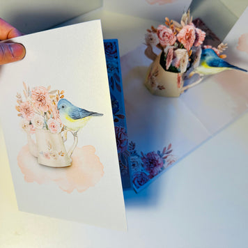 Vintage Watering Can with Roses & a Blue Bird Origami Pop Cards 3D Pop Up Greeting Card Happy Birthday Thank You Handmade Gift Thinking of You Blank Card for Any Occasion Happy Mother's Day Happy Father's Australiana Celebrate the Beauty of Flower