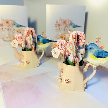 Vintage Watering Can with Roses & a Blue Bird Origami Pop Cards 3D Pop Up Greeting Card Happy Birthday Thank You Handmade Gift Thinking of You Blank Card for Any Occasion Happy Mother's Day Happy Father's Australiana Celebrate the Beauty of Flower